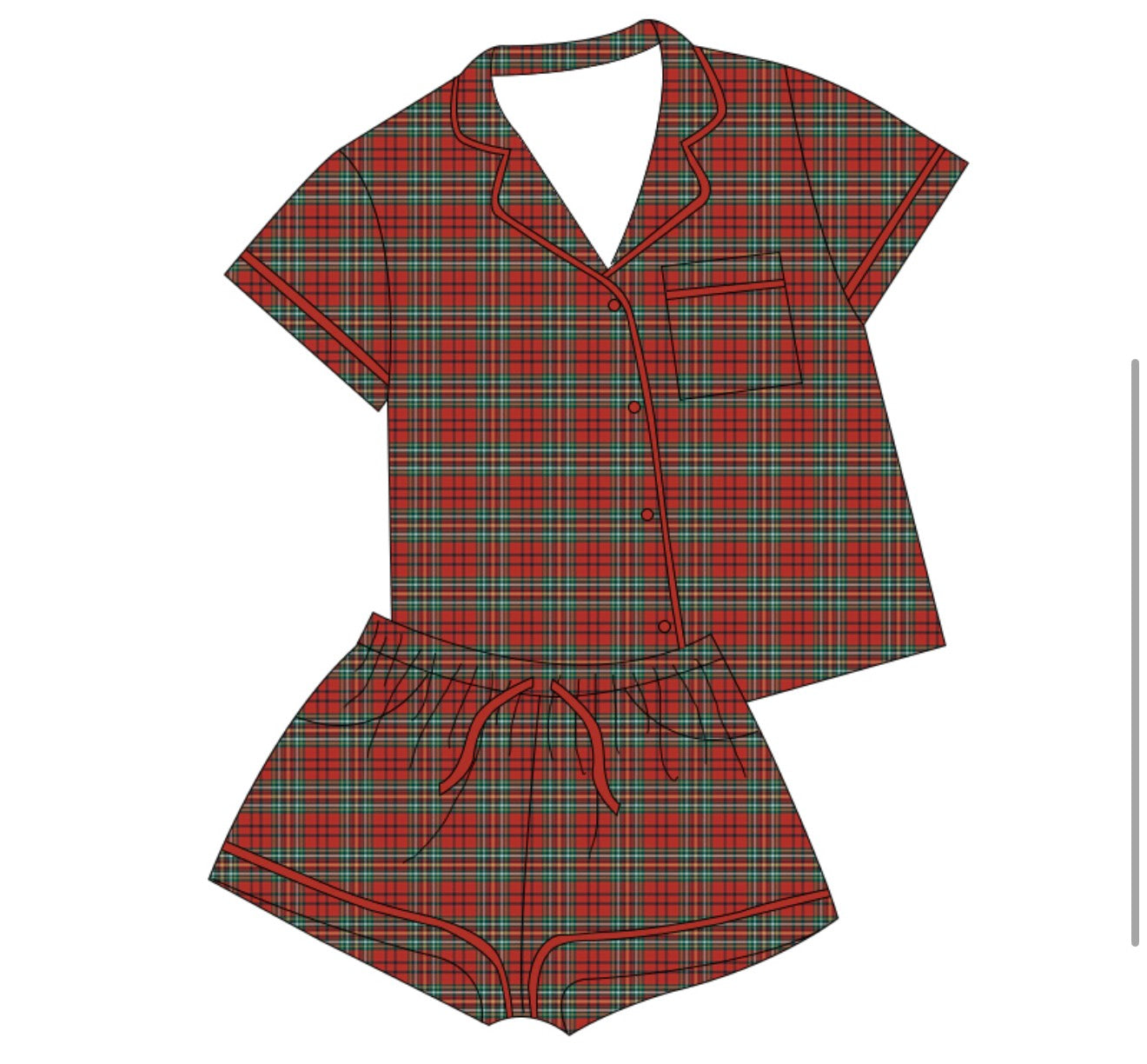 Adult Dark Plaid Short Set  (ships 11/5)