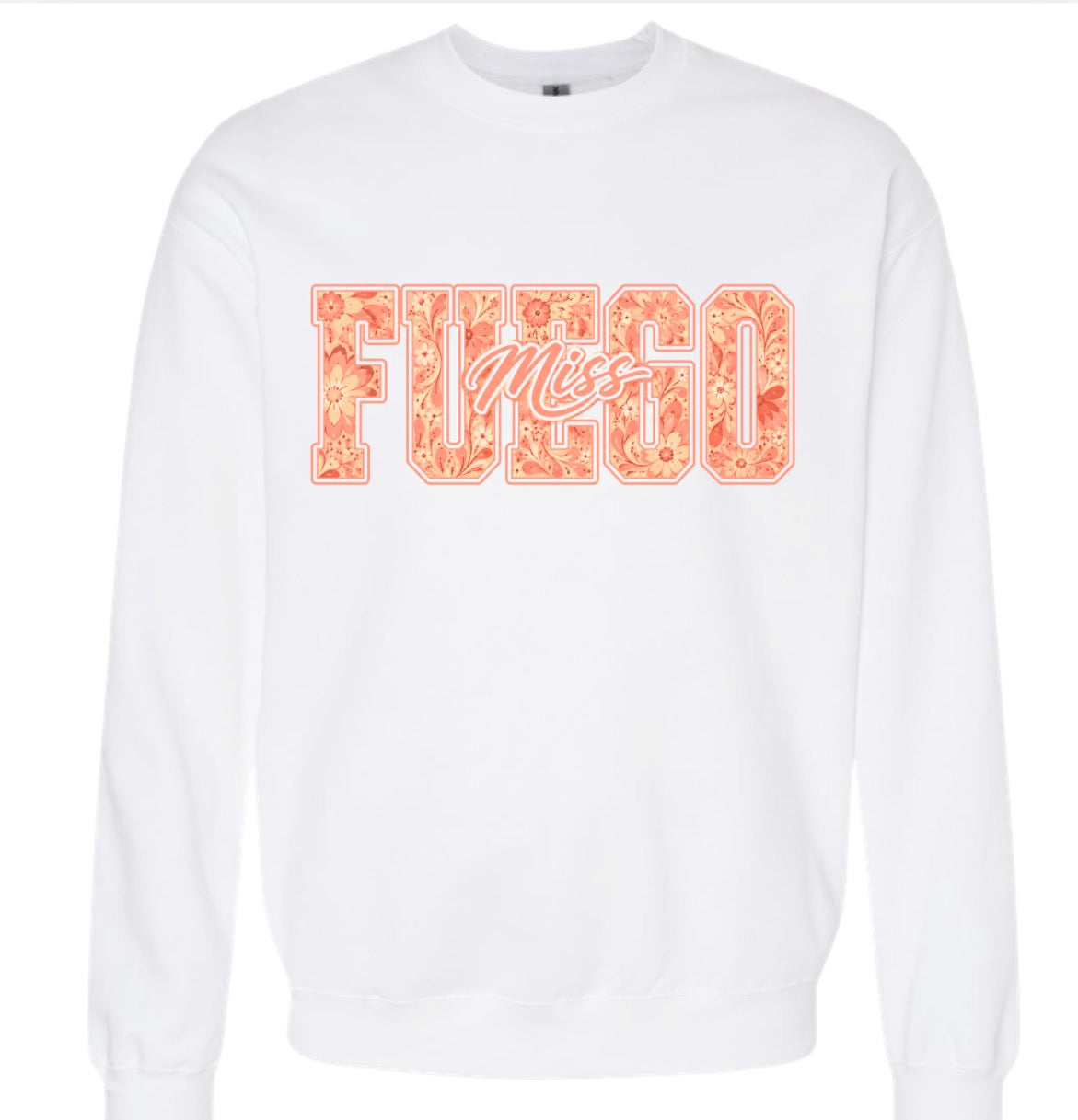 Miss Fuego Floral White Gildan Crewneck