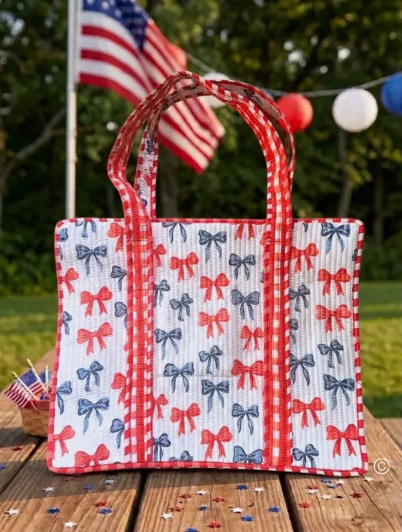Red and Blue Bow Tote Bag
