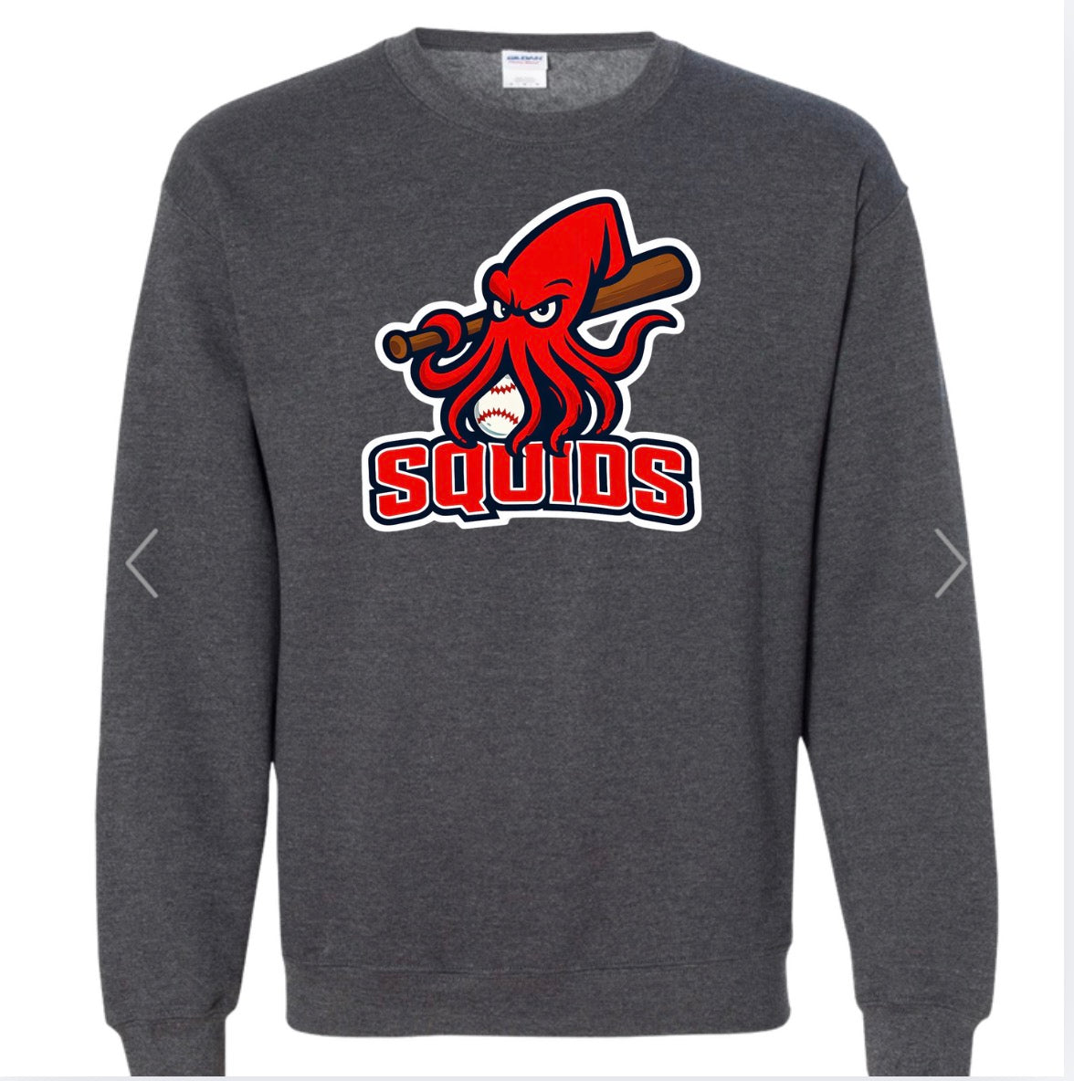Squids Charcoal Gray Gildan Crewneck