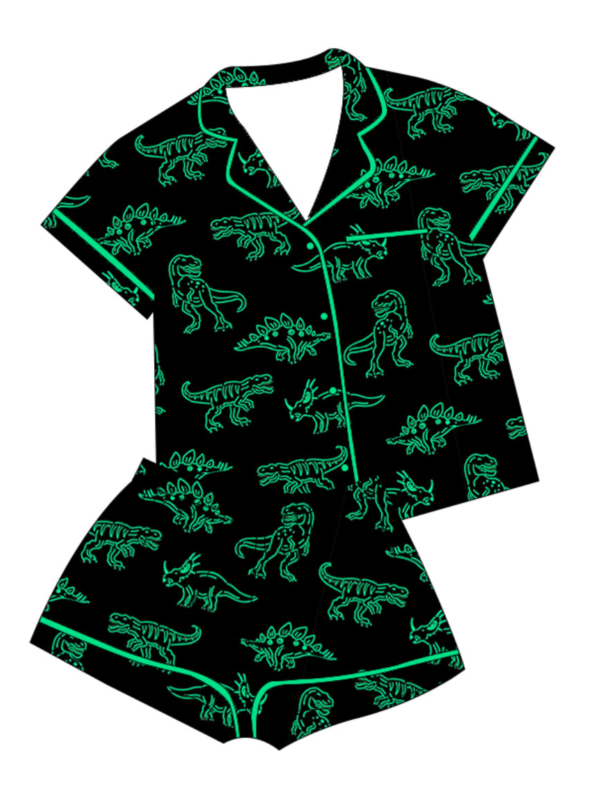 Adult Neon Green Dino Short Set