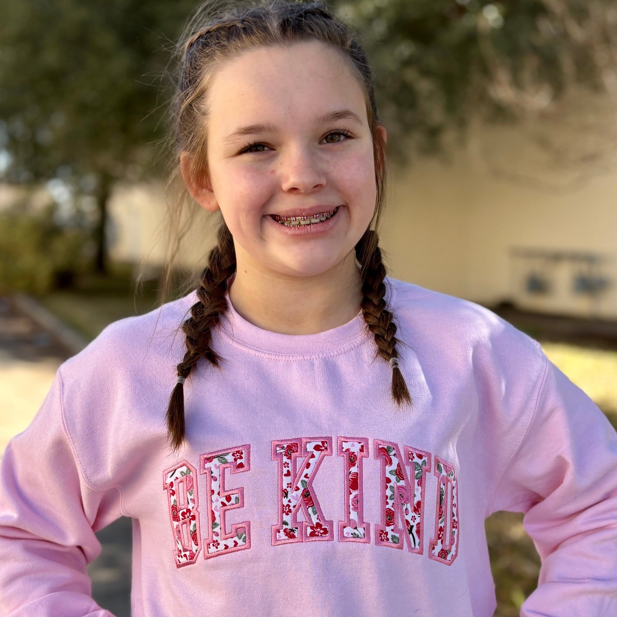 Adult Be Kind Embroidered Floral Gildan Crewneck