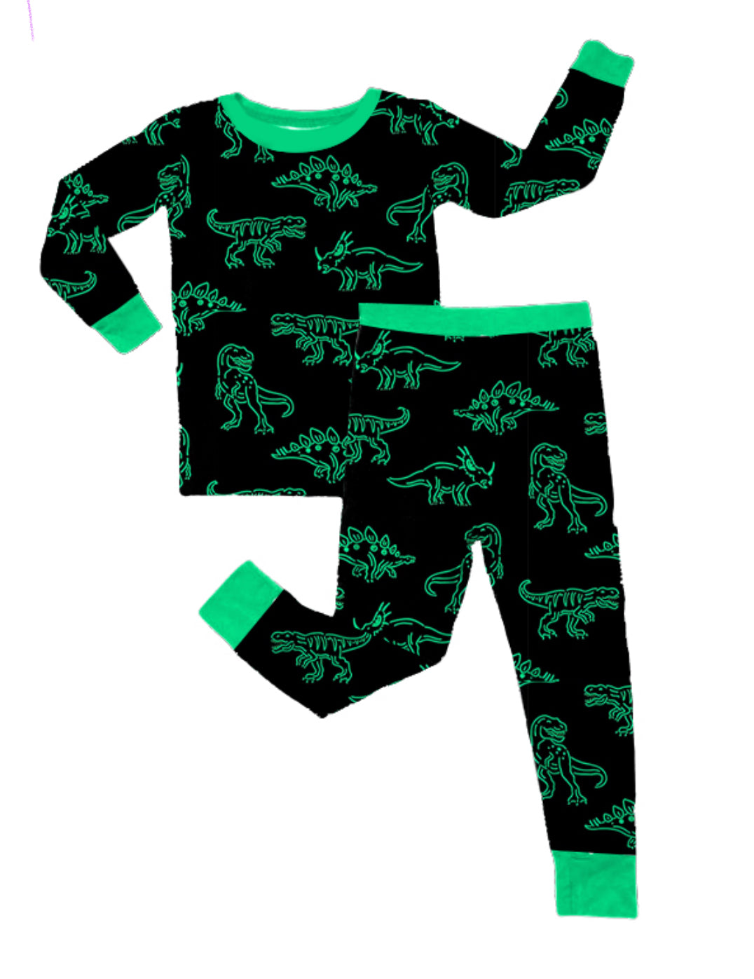 Kids Neon Green Dino Two Piece Set