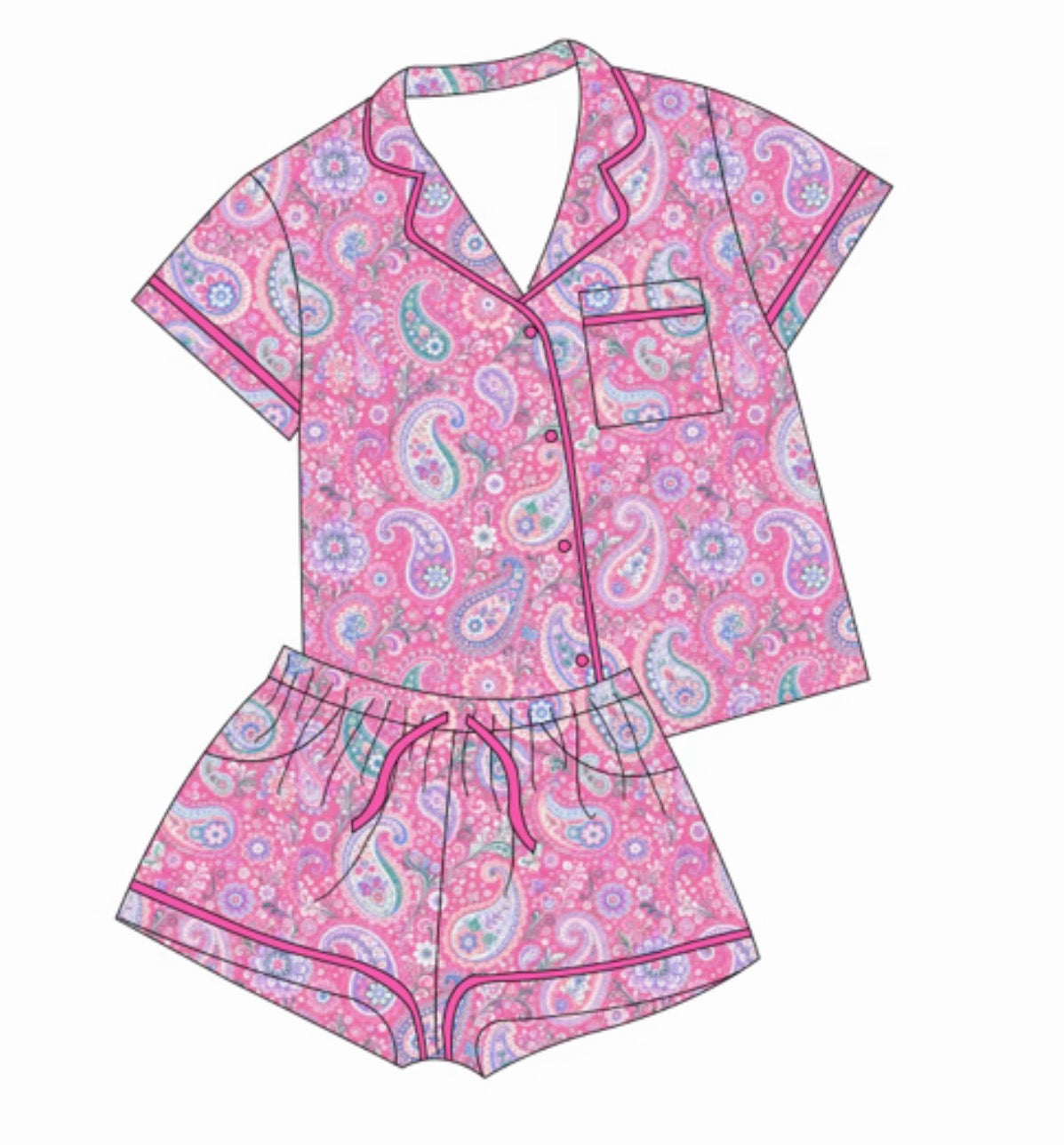 Adult Short Sleeve Shorts Paisley PJ Set (PRE-ORDER)