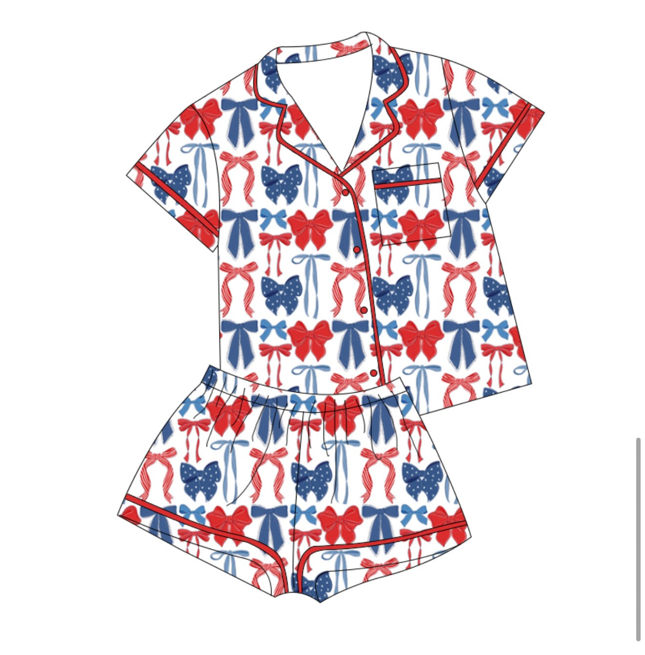 PRE-ORDER (Ships end of June) Adult Patriotic Bows Button Down Short Set