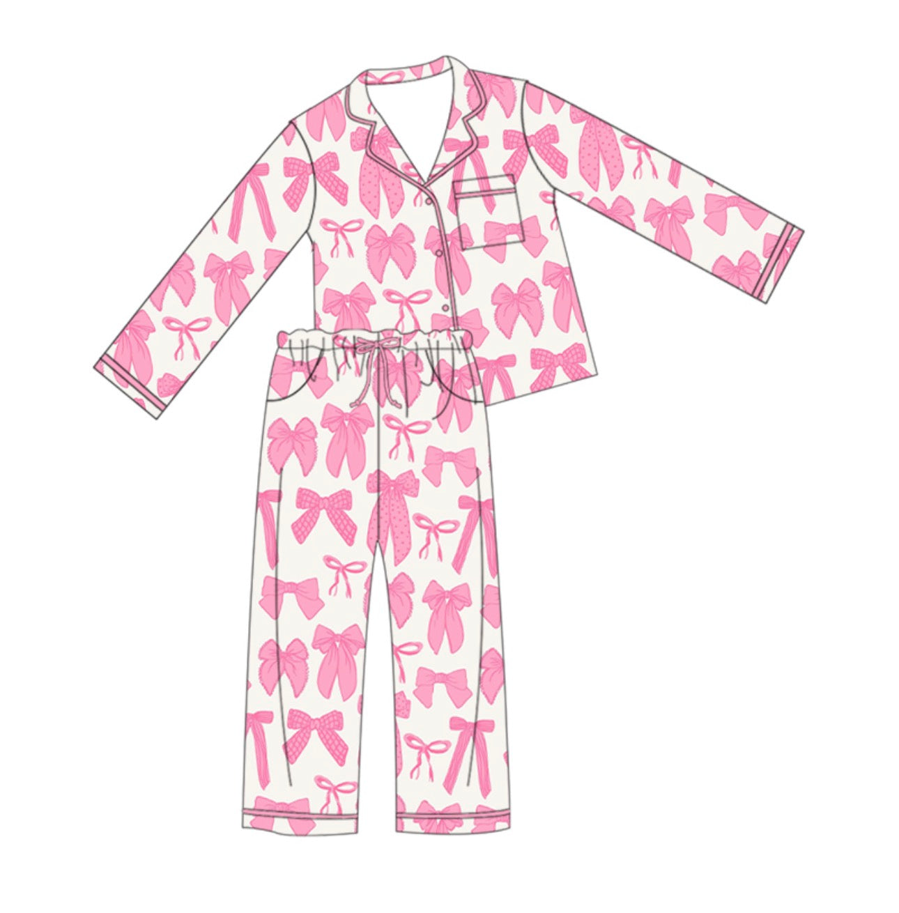 Adult Pockets of Hope Light Pink Bows Button Down Long Set
