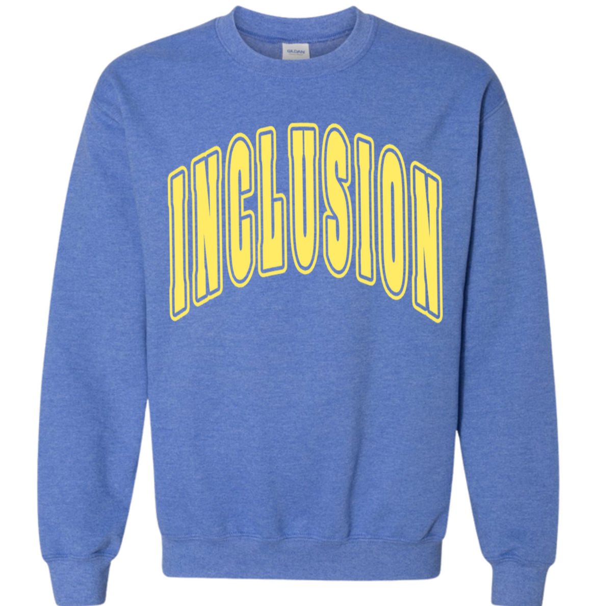 Adult Yellow Puff Inclusion Heathered Royal Gildan Crewneck