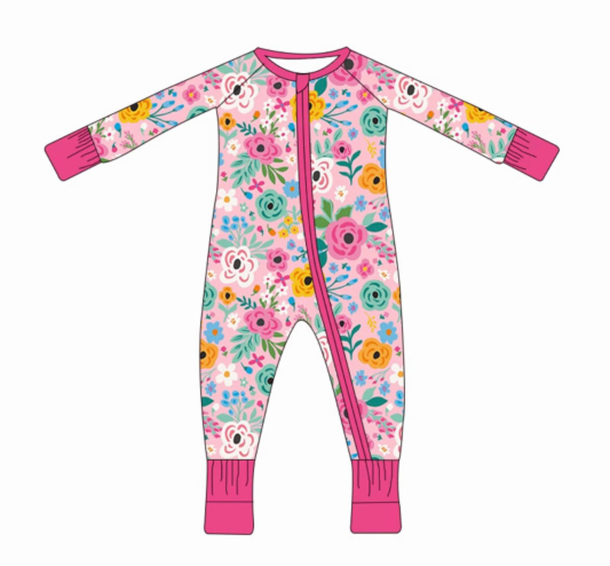 PRE-ORDER (Ships 11/18) Kids Light Pink Floral Zip Up Onesie
