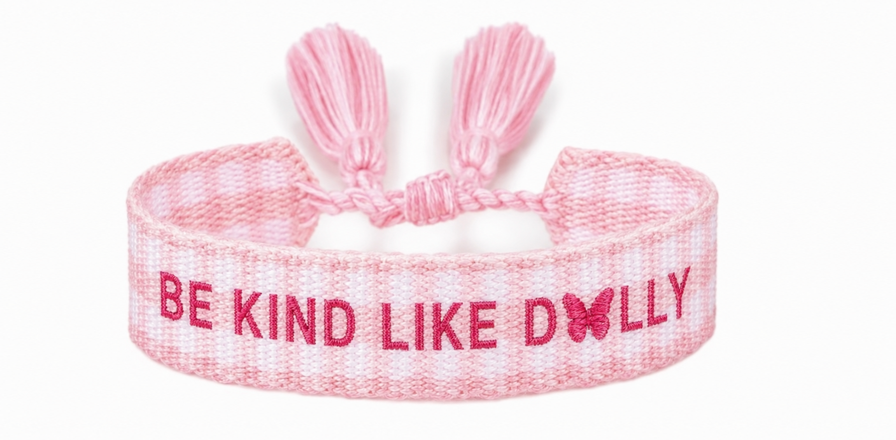 Be Kind Like Dolly Pink Plaid  Embroidered Bracelet