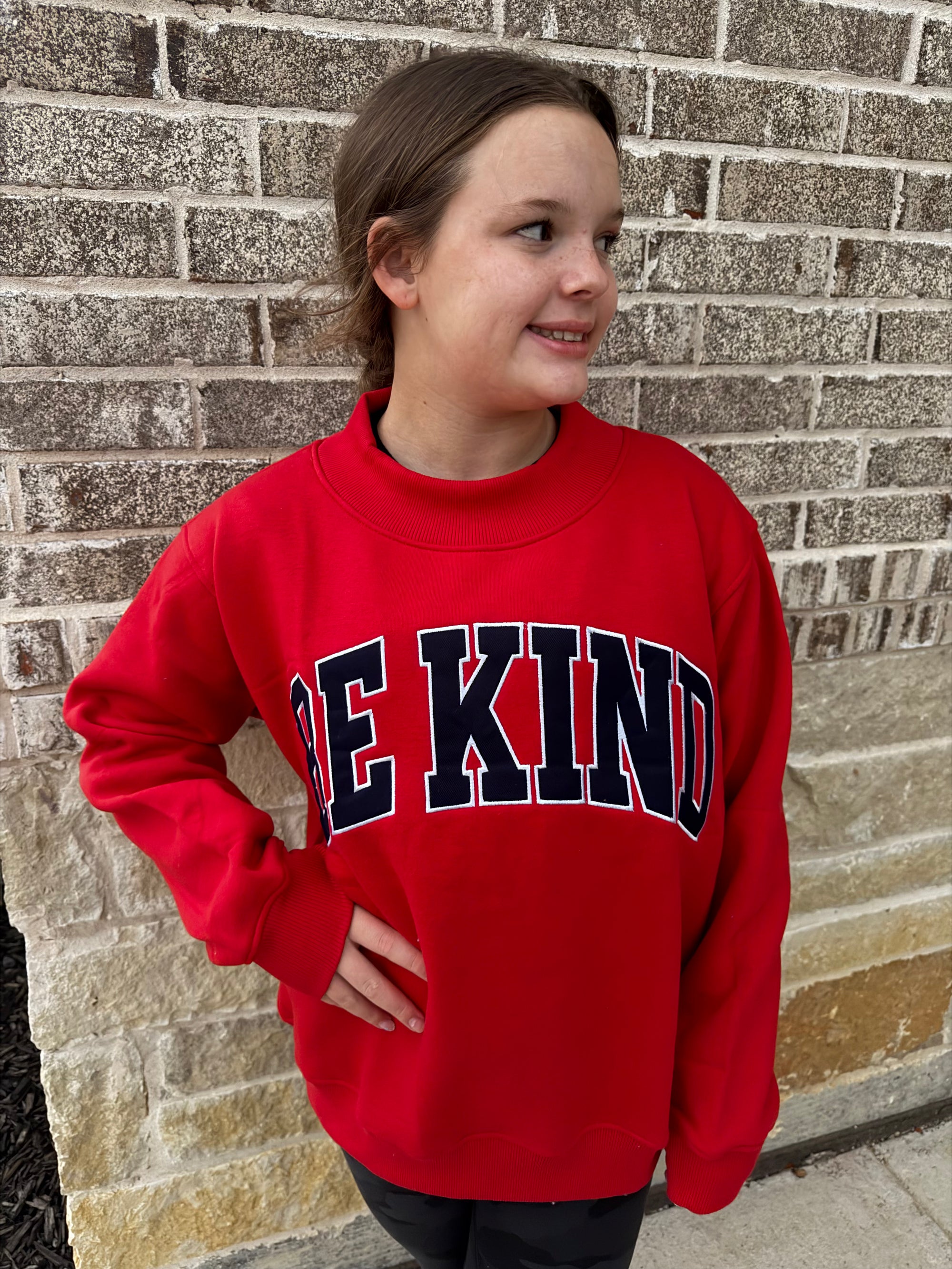 Adult Red and Navy Be Kind Mockneck (Ships 10/30)