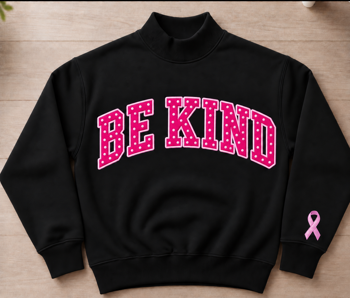 Adult Be Kind Black and Pink Polka Dot Mockneck (Ships 10/26)