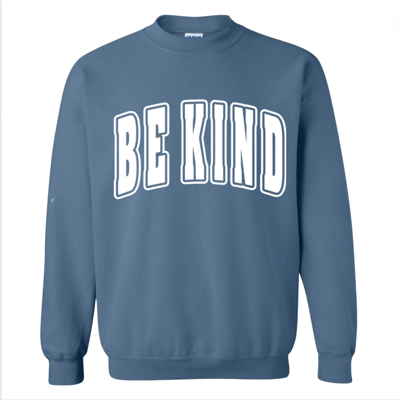 AA - Adult Be Kind Puff Print Blue Crewneck