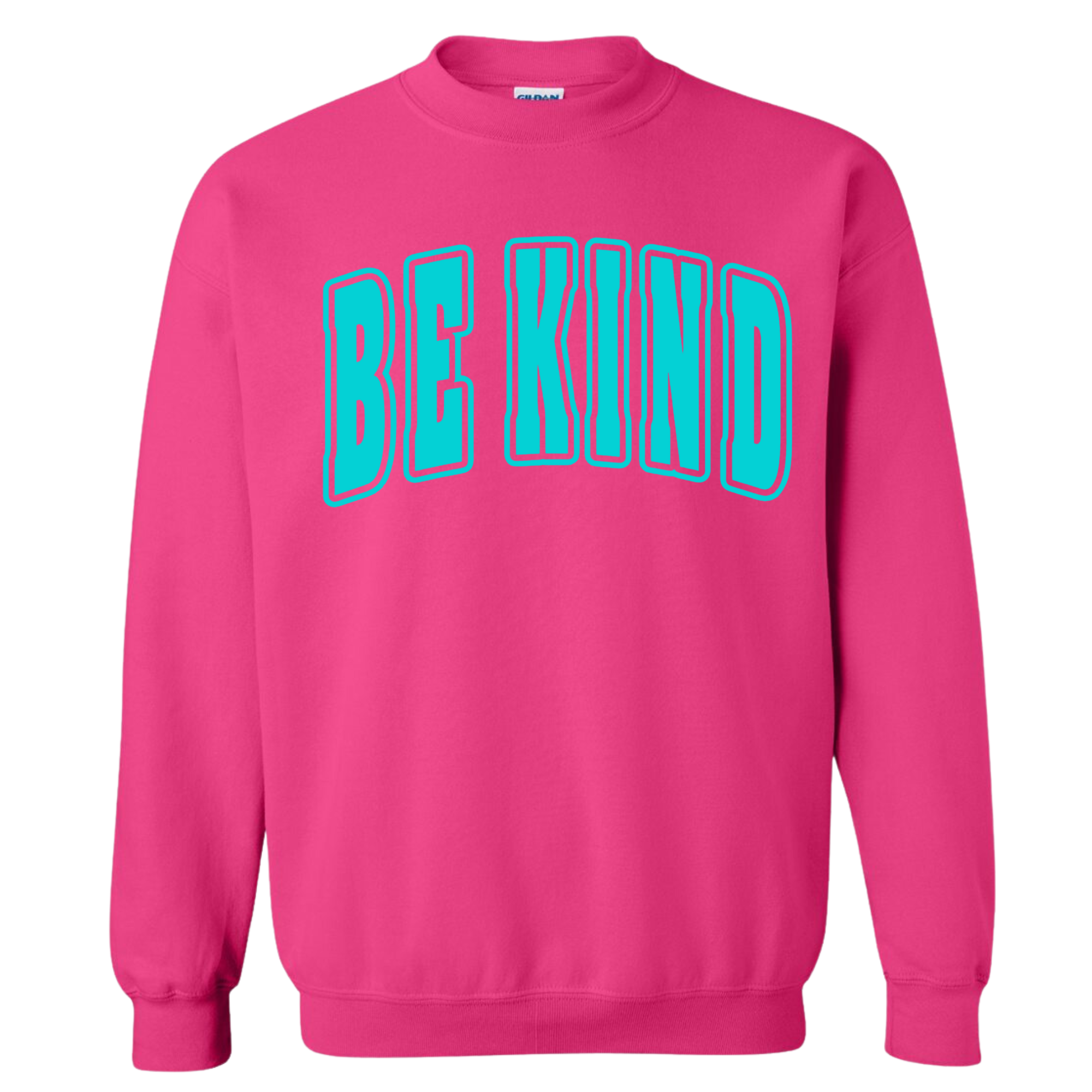 Adult Teal Puff Dark Pink Gildan Crewneck